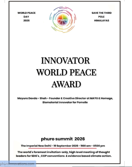 Innovator World Peace Award certificate — Mayura Davda-Shah